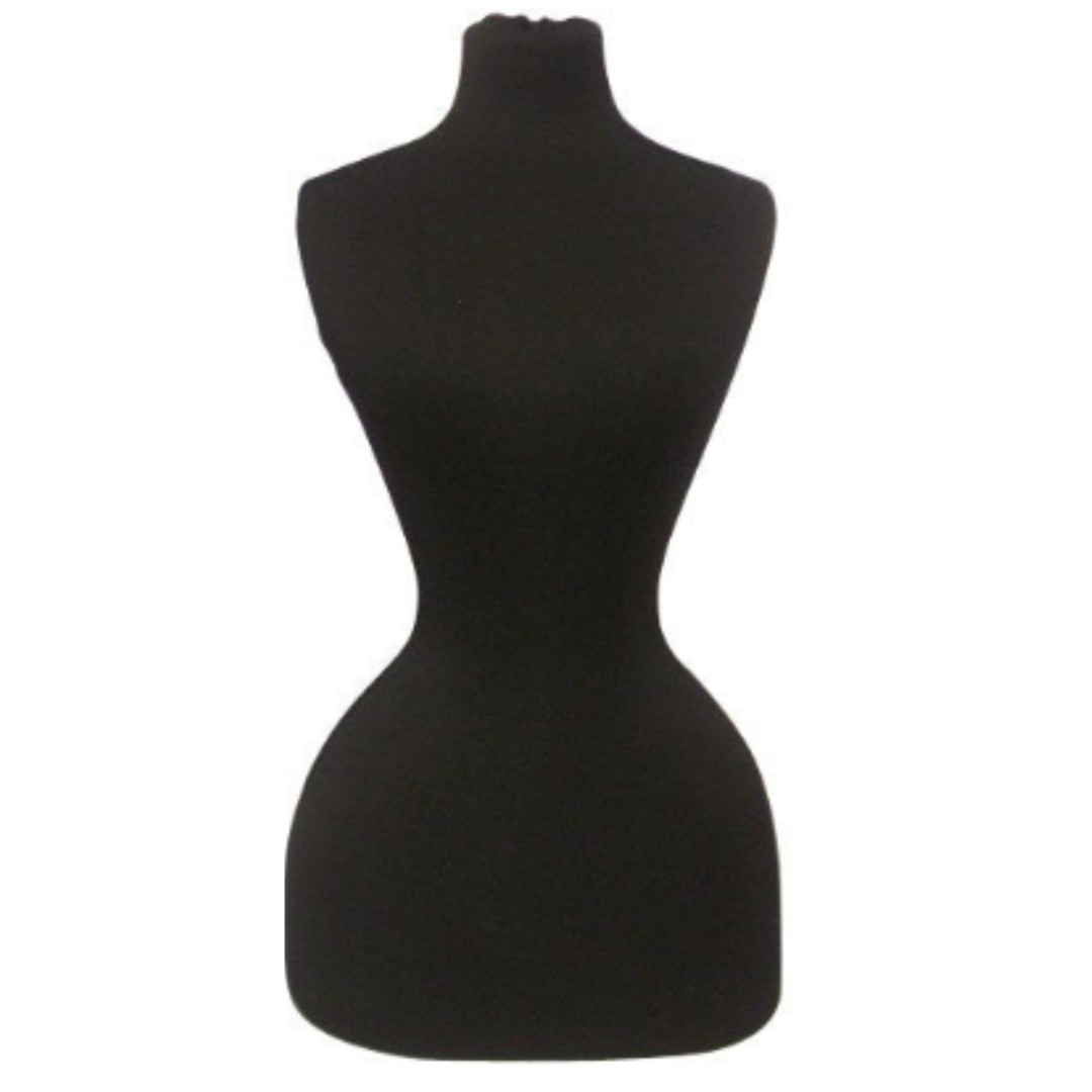 Wasp Waist Corset Dress Form: Black Jersey on Natural Wood Tripod Base –  Mannequin Madness