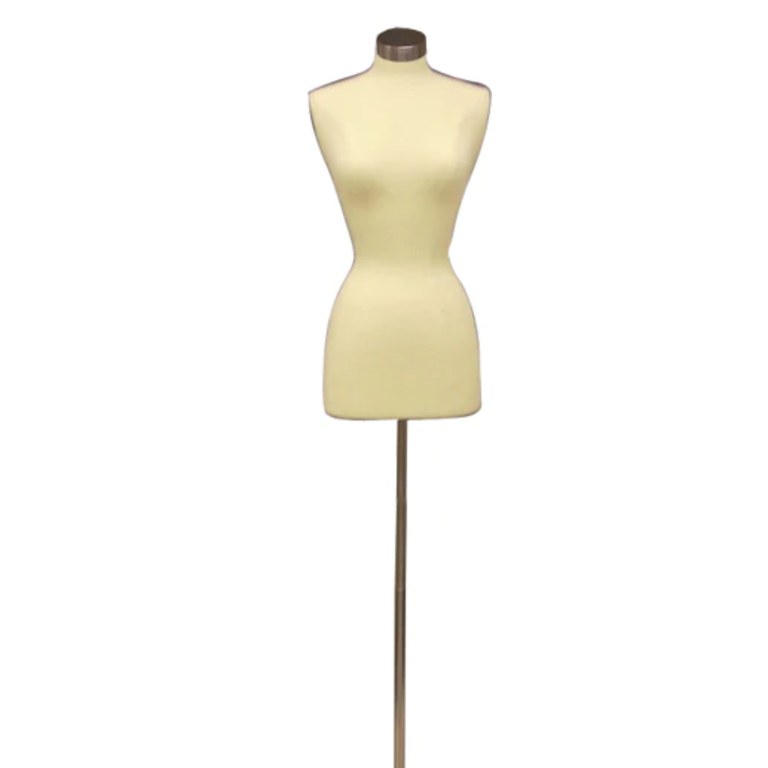 White Jersey Female French Dress Form: 3 Sizes with 2 Metal Base Options
