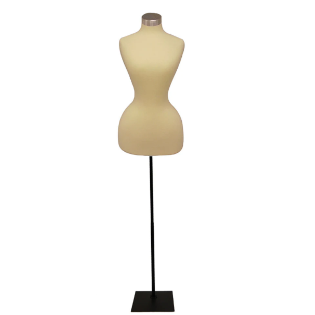 Wasp Waist Corset Dress Form White Jersey on Black Metal Base Mannequin Madness