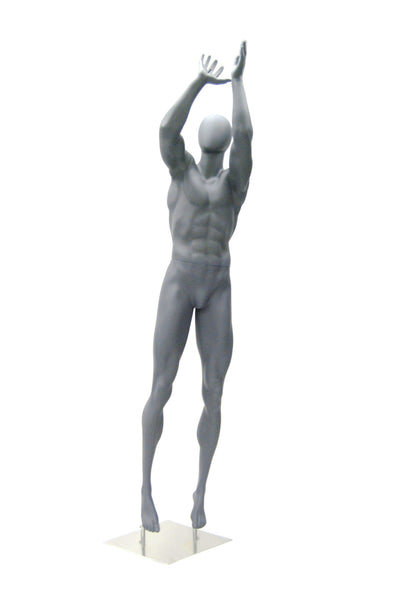 Basketball Playing Egghead Male Mannequin: Matte Grey