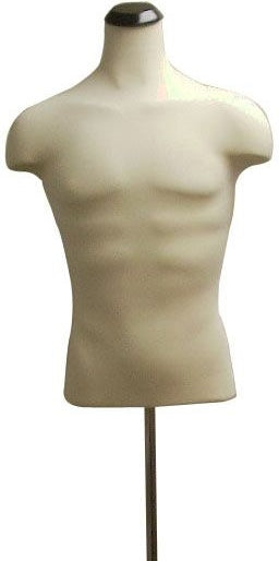 Male Body Form White Jersey w/ Shoulders, Black Round Wood Base