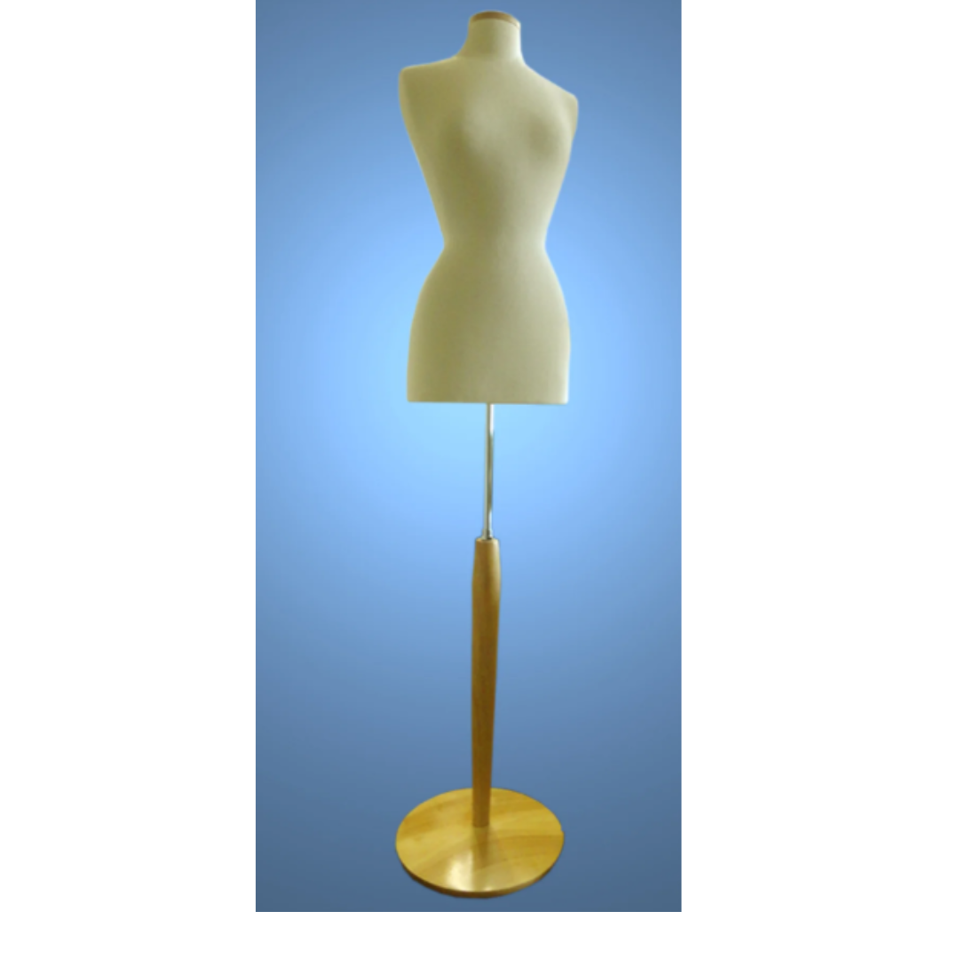 Female Dress, Cream Jersey, Natural Wood Neck and Base