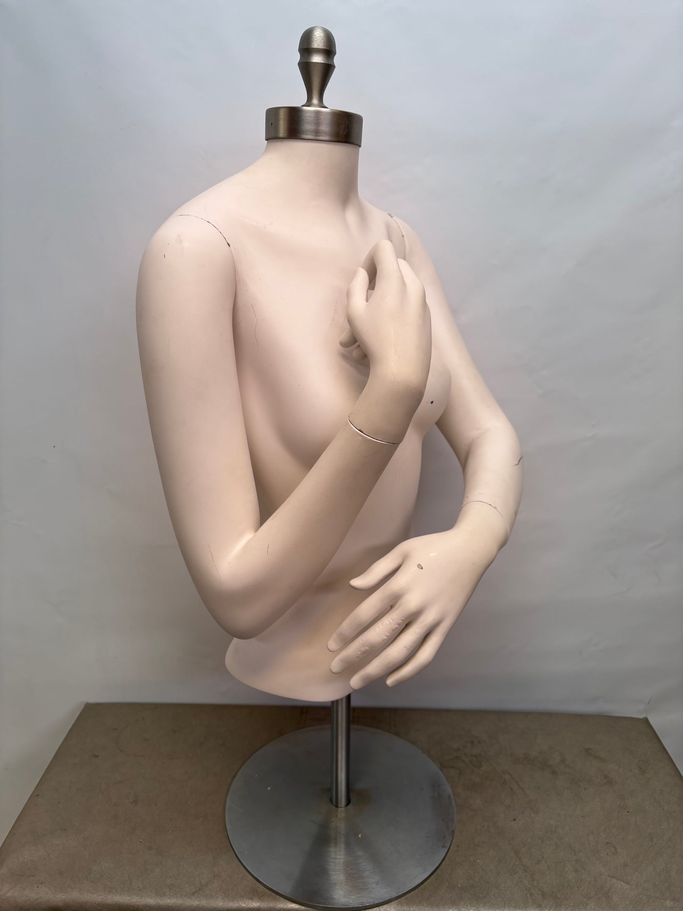 Used Female Mannequin Torso with Silver Neck Cap
