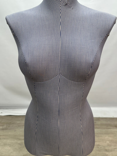 Used Female Mannequin Dress Form - Blue Stripe Fabric