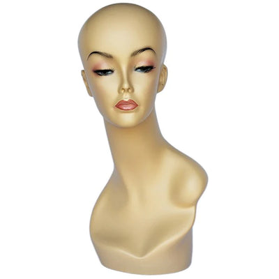 Lindsey: Female Mannequin Head Form with V-Neck & Partial Shoulder