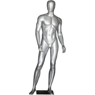 Egghead Standing Masculine Male Mannequin with Base: Silver