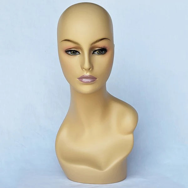 Lila: Female Mannequin Head Form with Soft V-Neck & Partial Shoulder