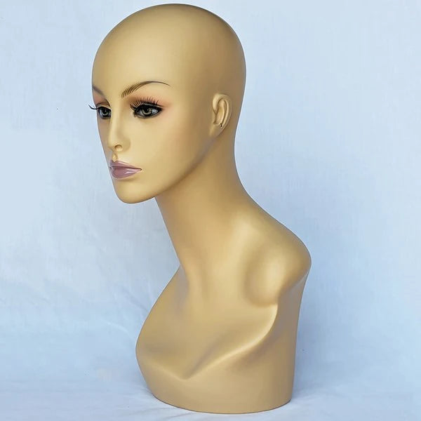 Lila: Female Mannequin Head Form with Soft V-Neck & Partial Shoulder