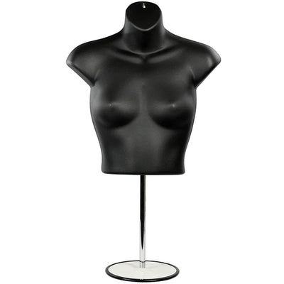 Female Half Body T-Shirt Torso Mannequin Countertop Form w/ Adjustable Stand