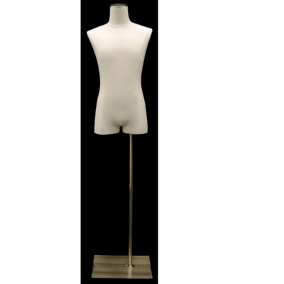 Male Body Form Linen White Fabric Brushed Metal Base, Half-leg