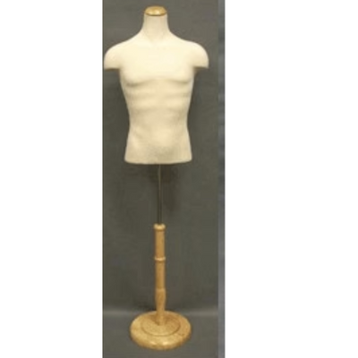 Male Body Form White Jersey w/ Shoulders, Round Wood Base