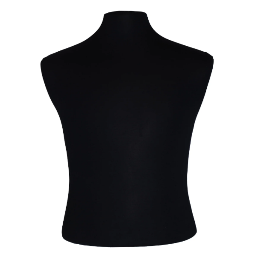 Male Dress Form 2: Black Jersey on Black Metal Base