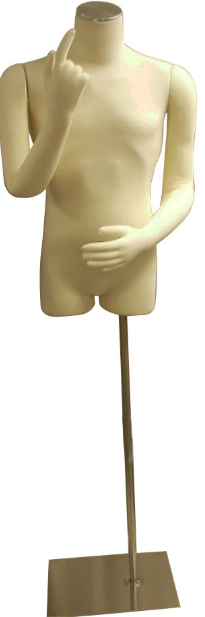 Male Dress Form with Half Leg and Bendable Cloth Arms: White Jersey