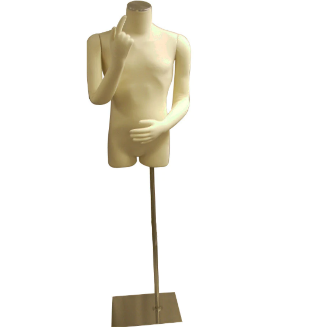 Male Dress Form with Half Leg and Bendable Cloth Arms: White Jersey
