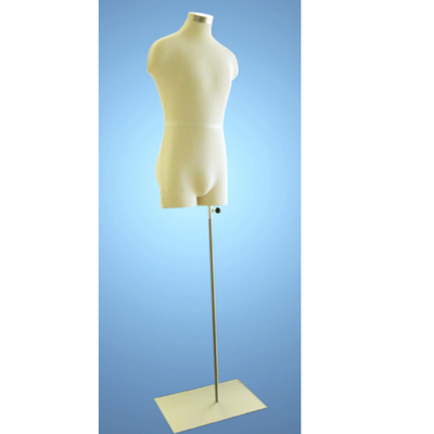 Male Half-Leg Torso, Cream Jersey, Brushed Metal Neck and Base