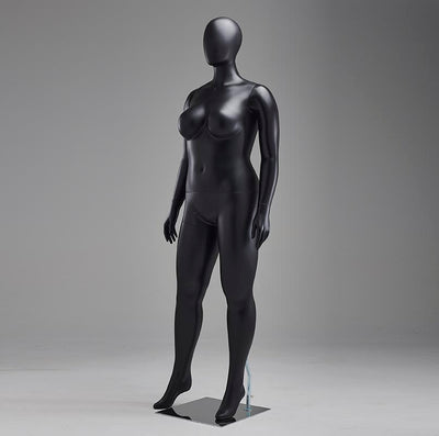 Plus-Size Female Egghead Mannequin: PP Plastic in Matte Black