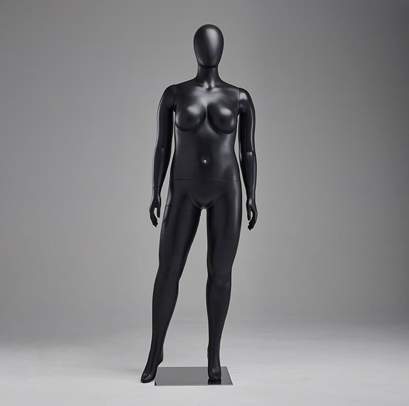 Plus-Size Female Egghead Mannequin: PP Plastic in Matte Black