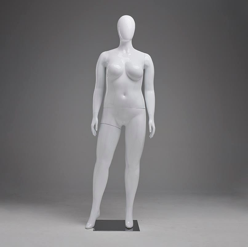 Plus-Size Female Egghead Mannequin: PP Plastic in Matte White