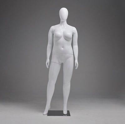 Plus-Size Female Egghead Mannequin: PP Plastic in Matte White