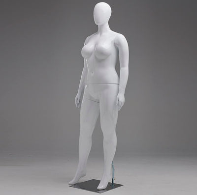 Plus-Size Female Egghead Mannequin: PP Plastic in Matte White