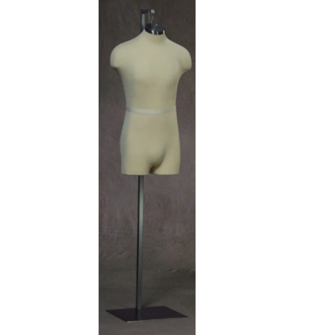 Size 38 CREAM Cloth Hanging Male Mannequin Torso Form on Metal Stand