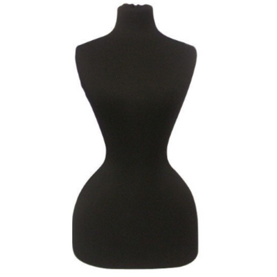 Wasp Waist Corset Dress Form: Black Jersey on Natural Wood Tripod Base