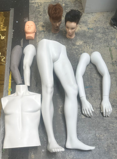 Male Mannequin Parts Bundle for Halloween Displays - Used heads, arms, torsos and legs