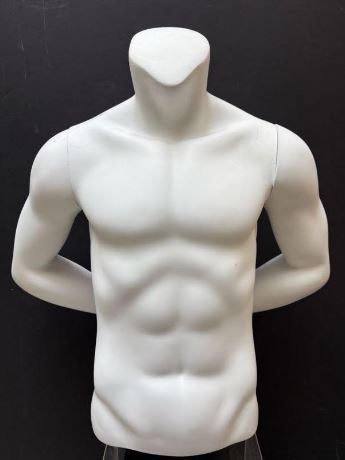 Used male mannequin torso with arms behind back - Matte White