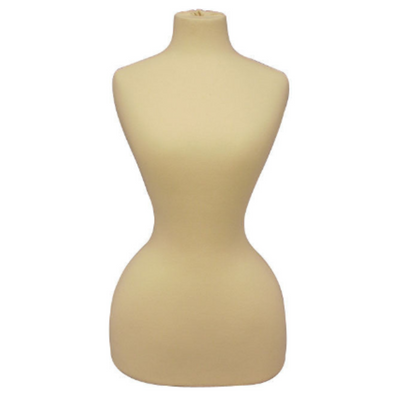 Wasp Waist Corset Dress Form: White Jersey on Natural Wood Tripod Base