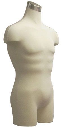 Male Body Form White Jersey w/ Shoulders, Black Round Wood Base