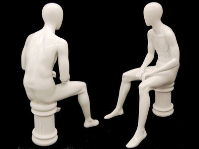 Kyle: Seated Egghead Male Mannequin in Matte or Glossy White