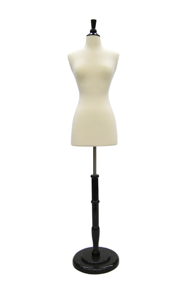 White Jersey with Round Black Wood Base: Female French Dress Form