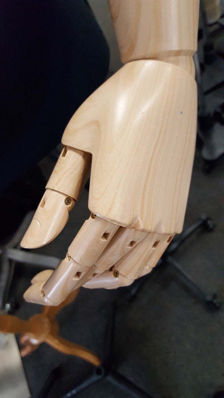 Male Dress Form with Bendable Arms: White Jersey, Black Wood Tripod Base