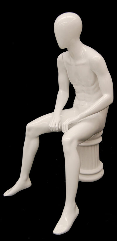 Kyle: Seated Egghead Male Mannequin in Matte or Glossy White