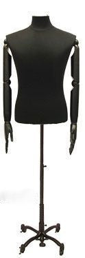 Male Dress Form with Bendable Arms: Black Jersey, Wheeled Base ...