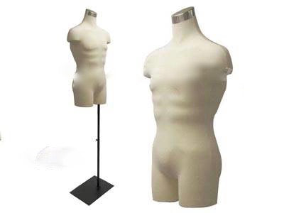 Male Dress Form White Jersey w/ shoulders, Half Leg