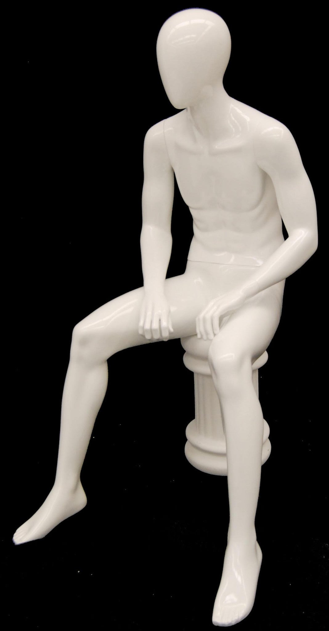 Kyle: Seated Egghead Male Mannequin in Matte or Glossy White