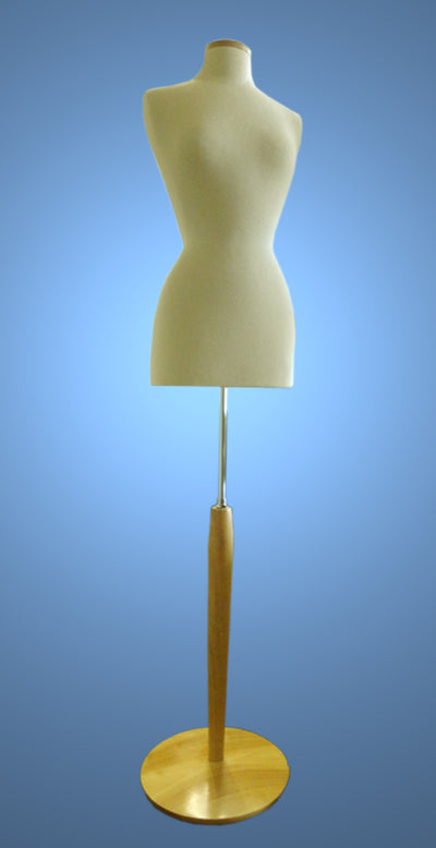 Female Dress, Cream Jersey, Natural Wood Neck and Base