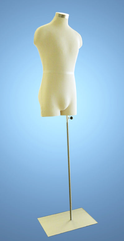 Male Half-Leg Torso, Cream Jersey, Brushed Metal Neck and Base