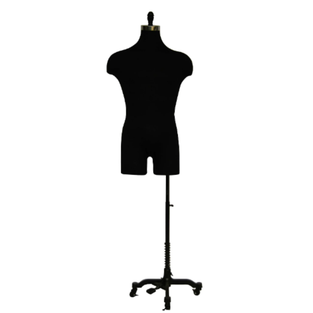 Black Male Mannequin Torso with Half Leg&Shoulders:Metal Wheeled Base