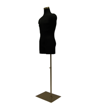 Black Male Mannequin Torso with Half Leg & Shoulders:Rectangle Base