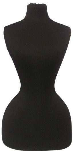 Wasp Waist Corset Dress Form: Black Jersey on Natural Wood Tripod Base