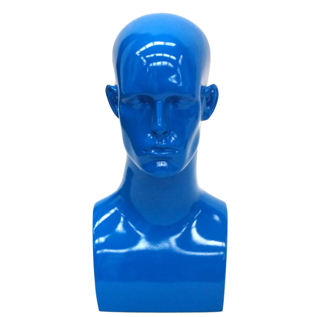 Donny: Male Mannequin Head in Glossy Blue