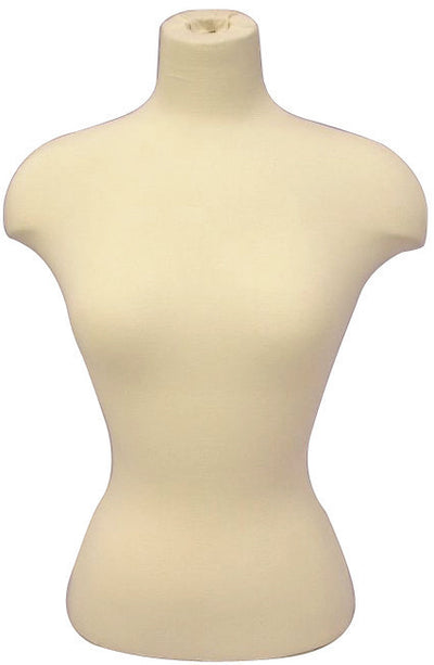 Female French White Dress Form: White Jersey w/ Shoulders & Wheeled Base