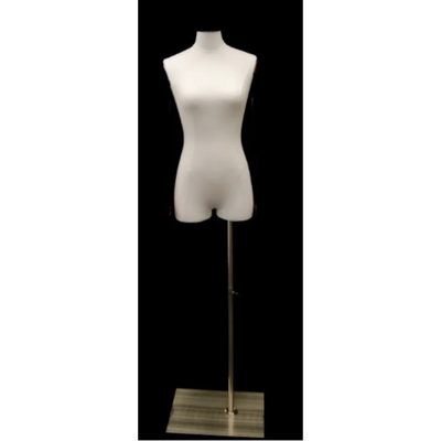 Female Body Form Linen White Fabric: Brushed Metal Base Half-leg