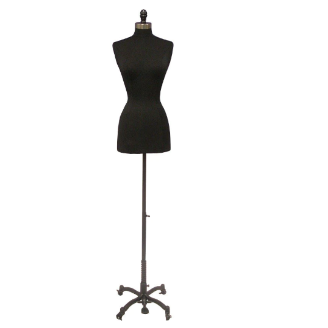 Female French Dress Form: Black Jersey on Black Wheeled Base