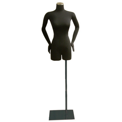 Female Half-leg Body Mannequin Torso with Bendable Cloth Arms: Black Jersey