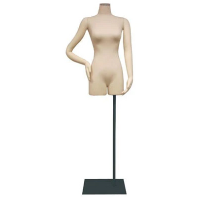 Female Half-leg Body Mannequin Torso with Bendable Cloth Arms: White Jersey