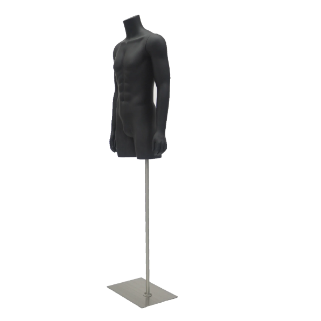 Headless Male Mannequin Torso with Arms: Matte Black