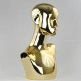 Chrome-plated Female Abstract Mannequin Head Display: Gold or Silver